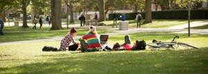 Friends Lounging on Campus
