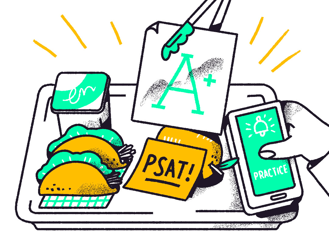 lunch tray with study materials